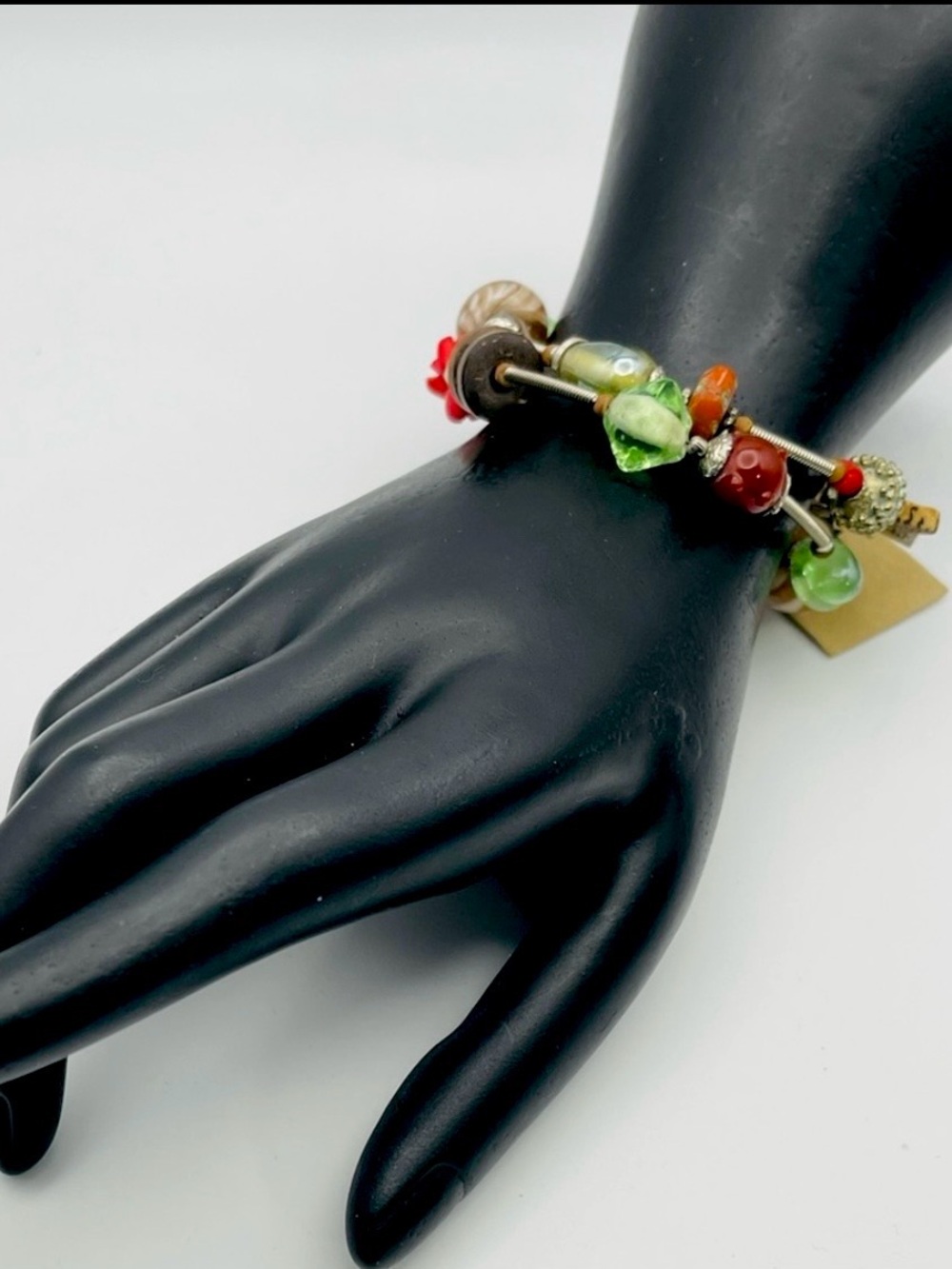 Memory Coil Wrap Bracelet With Various Glass Beads Handcrafted In India NWT